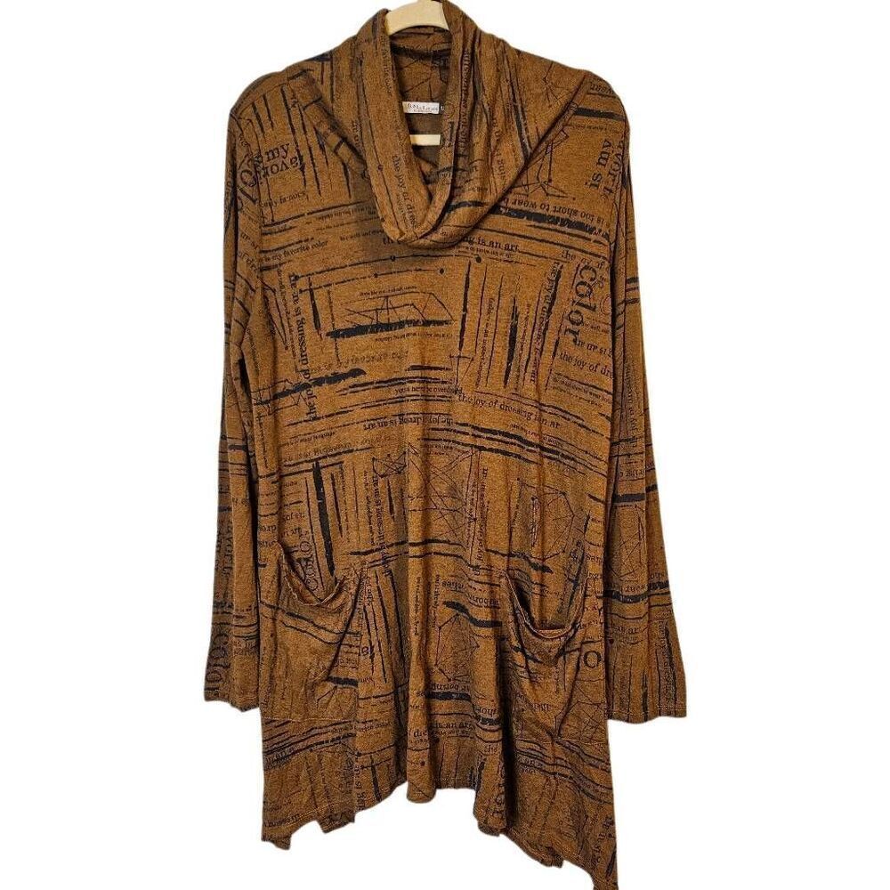 Chalet cowl neck tunic, brown/black.  Size 1X. #815.